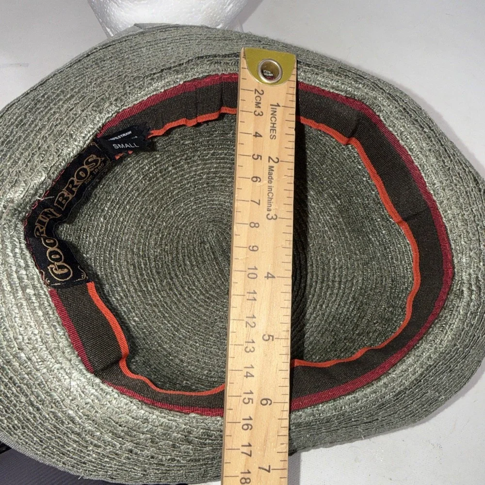 Goorin Bros Paper Woven Straw Fedora Hat Olive Green Burgundy Band Adult Small